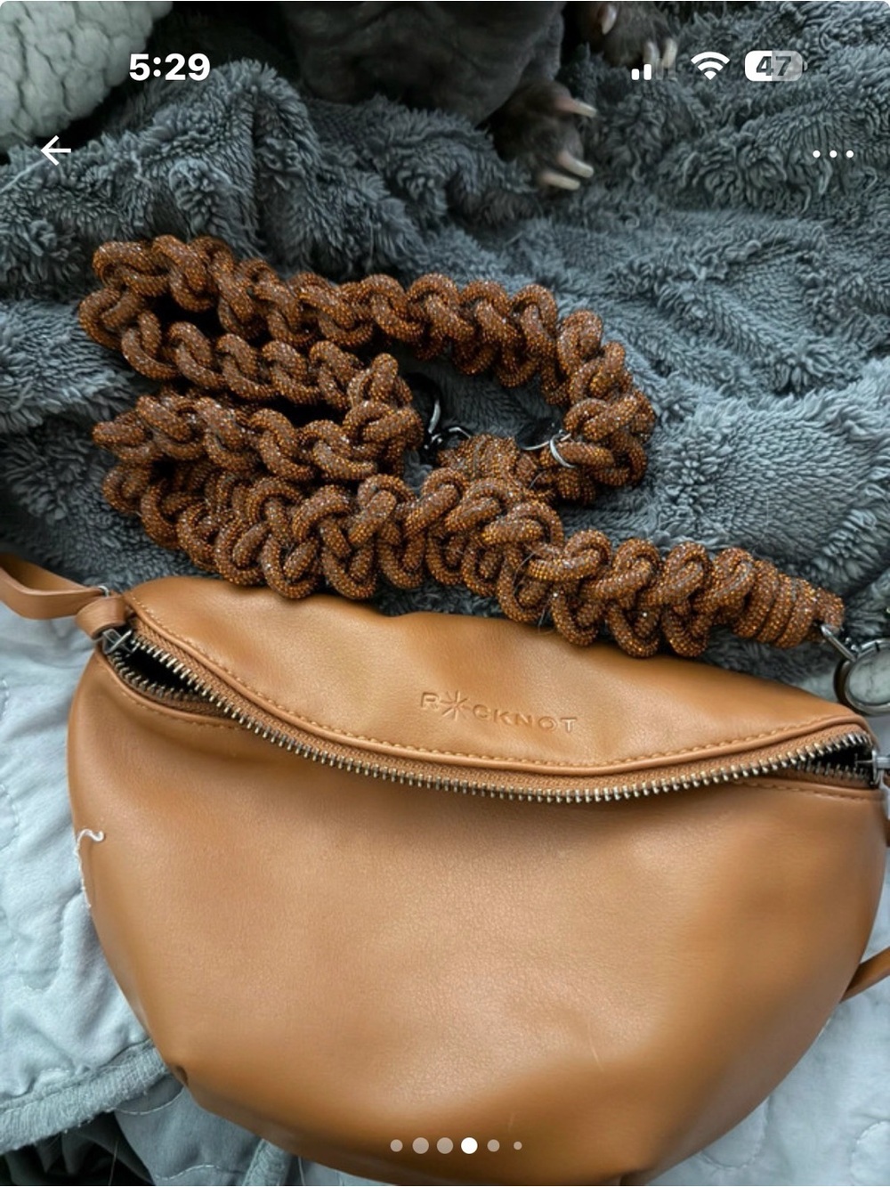 Rocknot Tan Leather Crossbody Bag with Braided Strap